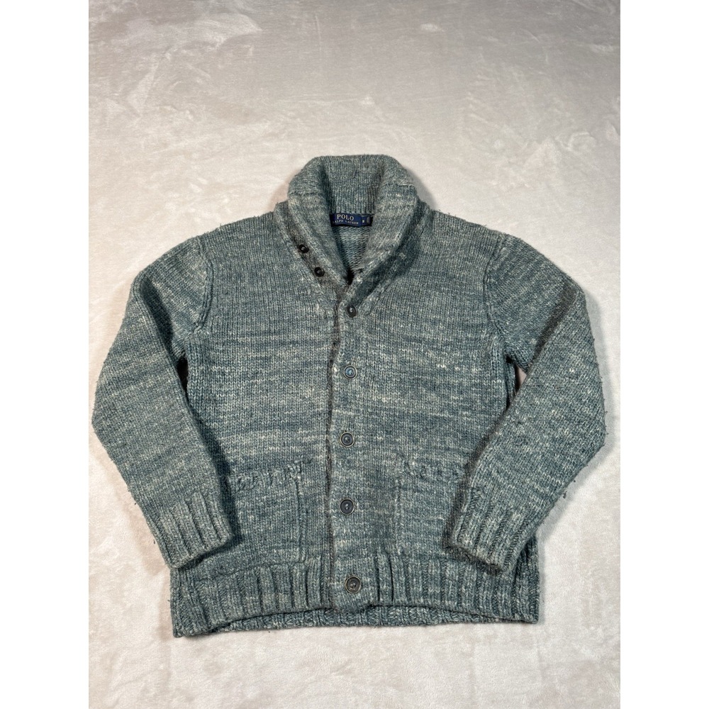 Polo Ralph Lauren Knitted Shawl Cardigan Sweater Mens S Teal Indigo Wool Silk